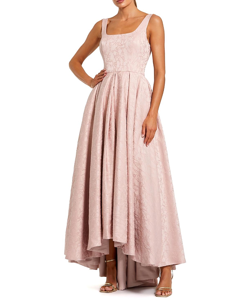 Mac Duggal Sleeveless Jacquard Square Neck High Low Gown