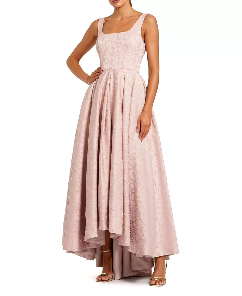 Mac Duggal Sleeveless Jacquard Square Neck High Low Gown