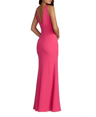  Crepe Sleeveless V Neck Mermaid Gown with Bow