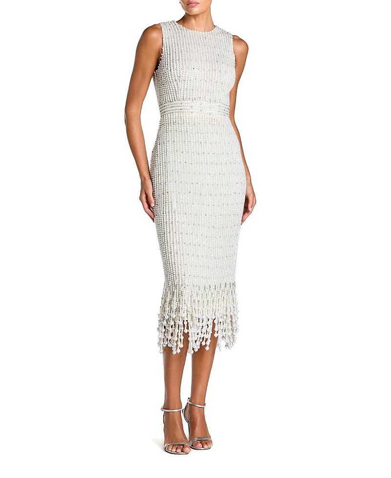 Mac Duggal Pearl Embellished Sleeveless Midi Dress