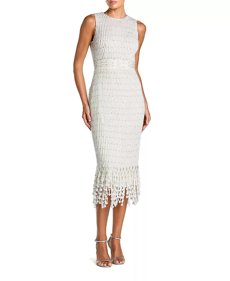Mac Duggal Pearl Embellished Sleeveless Midi Dress
