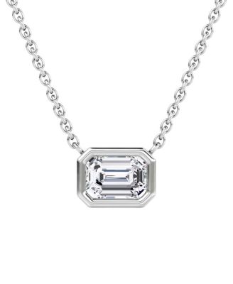 Bezel Solitaire Necklace in 14K Gold, 0.75ctw Emerald Lab Grown Diamond
