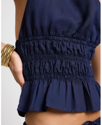 Air Linen Smocked Halter Top