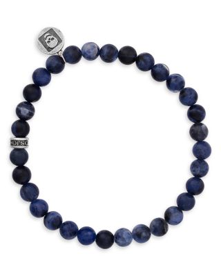 Men's Sterling Silver Sodalite Bead Skull Charm Bracelet