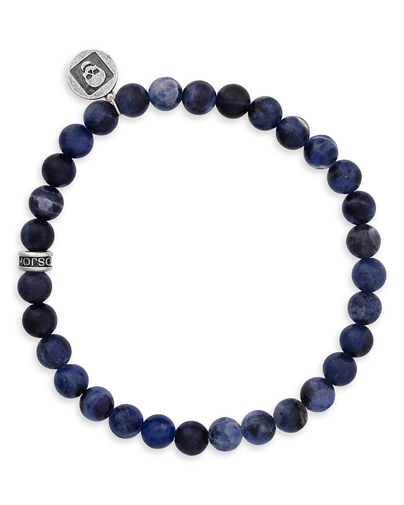 John Varvatos Men's Sterling Silver Sodalite Bead Skull Charm Bracelet