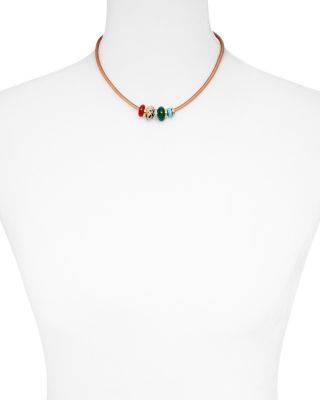 Leather Stone Slider Necklace, 14"