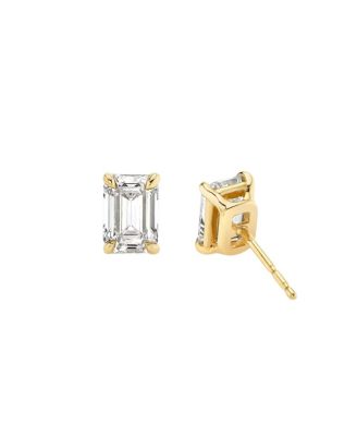  Solitaire Stud Earrings in 14K Gold, 1.5ctw Emerald Lab Grown Diamond