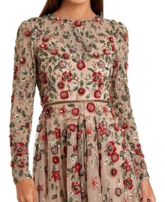  Petite Embellished High Neck Long Sleeve A-Line Gown