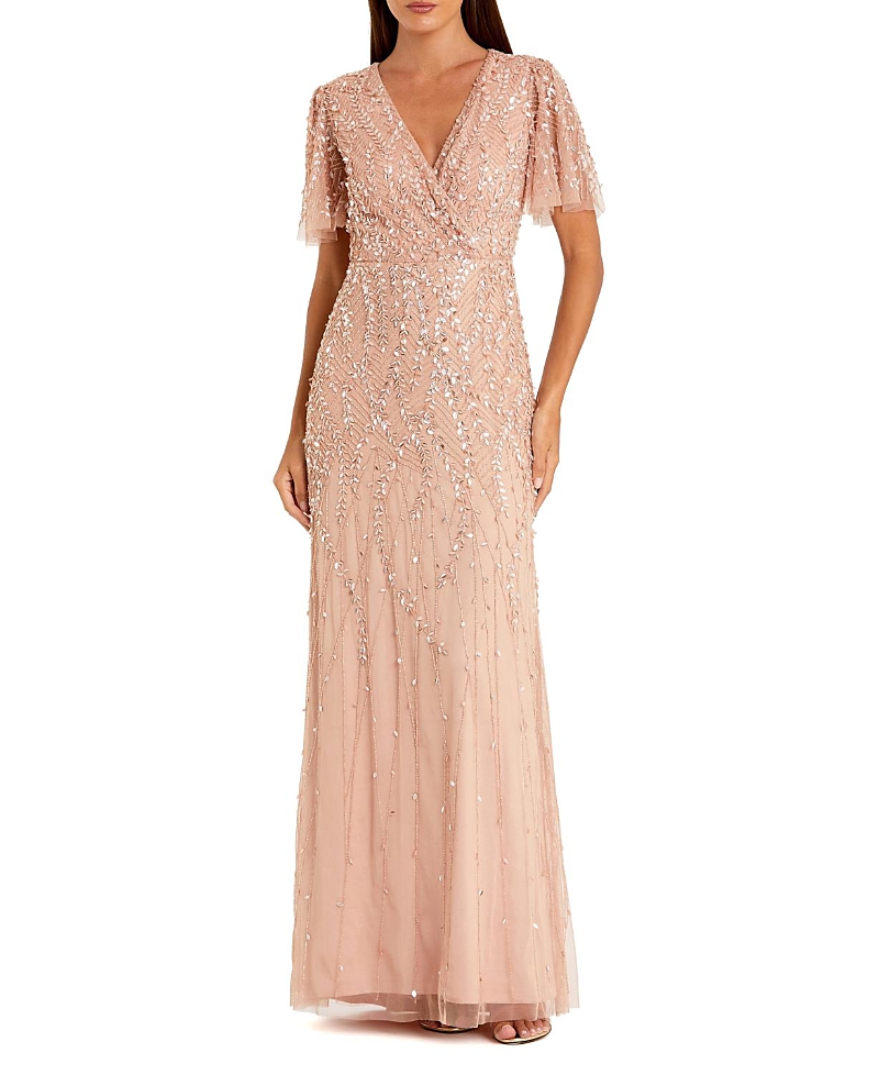 Mac Duggal Petite Embellished Flutter Sleeve Evening Gown