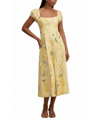 Women's Sadie Cap Sleeve Linen Midi Dress