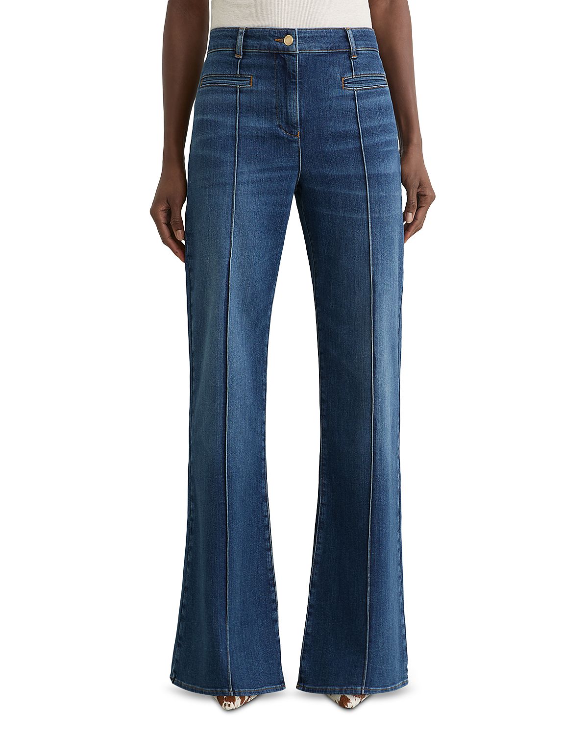 Reiss Claude High Rise Pintuck Flare Jeans