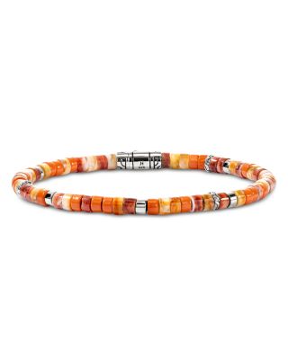 Sterling Silver Heishi Spiny Oyster Shell & Orange Enamel Bead Bracelet