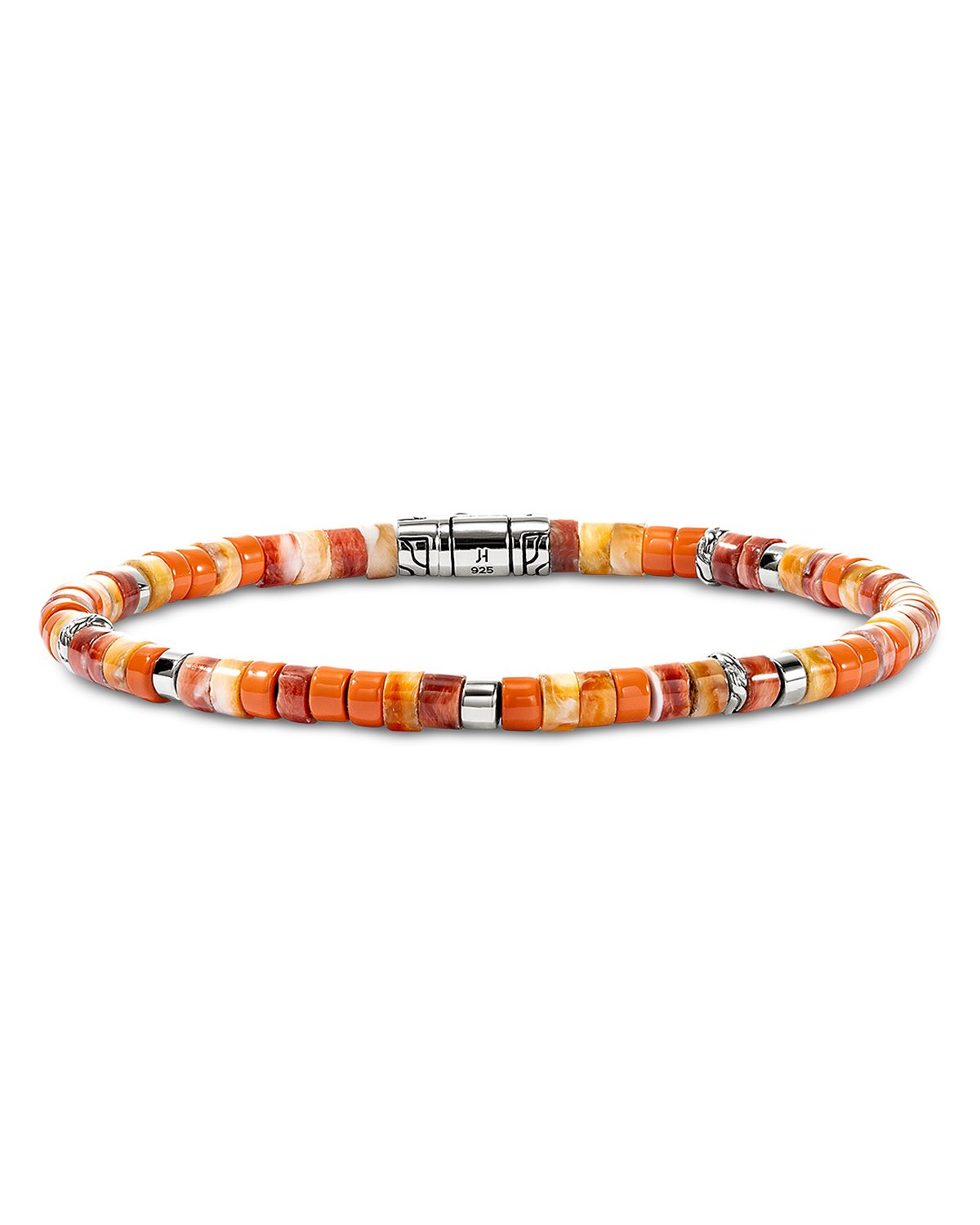 John Hardy Sterling Silver Heishi Spiny Oyster Shell & Orange Enamel Bead Bracelet