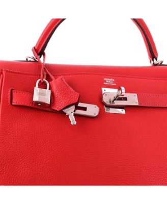 Kelly 32 Handbag Red Togo with Palladium Hardware