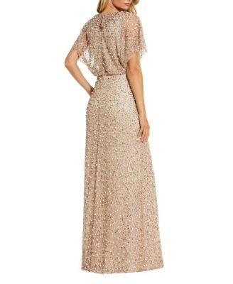 Petite High Neck Short Sleeve Embellished Gown