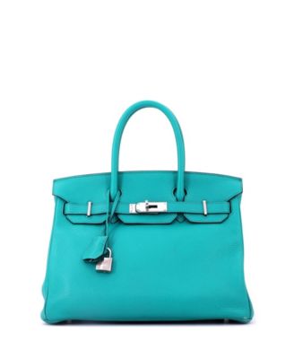 Birkin 30 Handbag Blue Clemence with Palladium Hardware