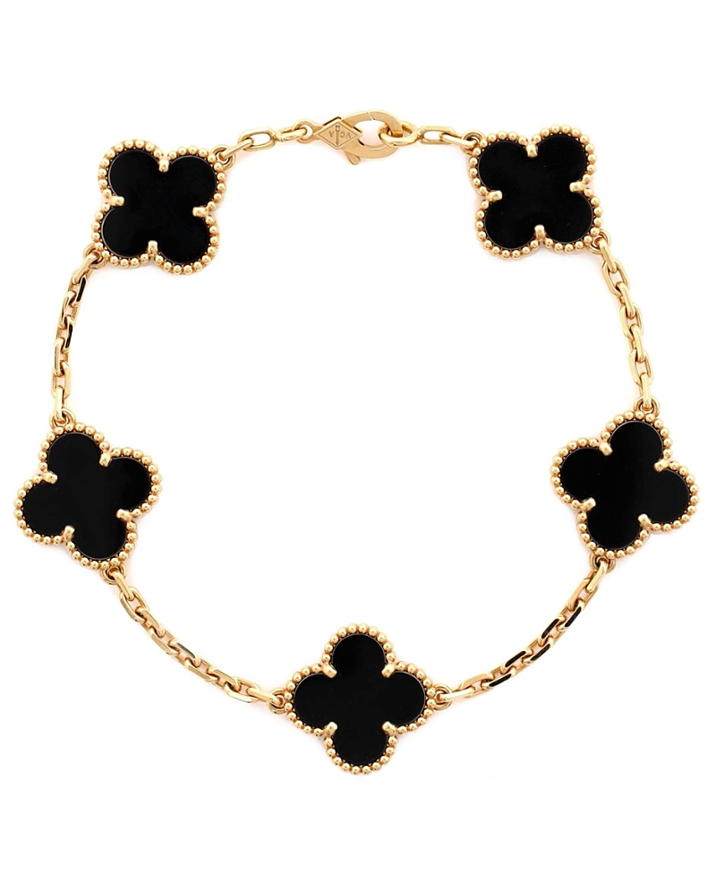 Pre-Owned Van Cleef & Arpels Vintage Alhambra 5 Motifs Bracelet 18K Rose Gold and Onyx