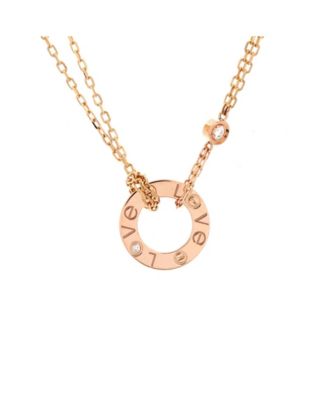  2 Diamonds Love Pendant Necklace 18K Rose Gold and Diamonds, 16"