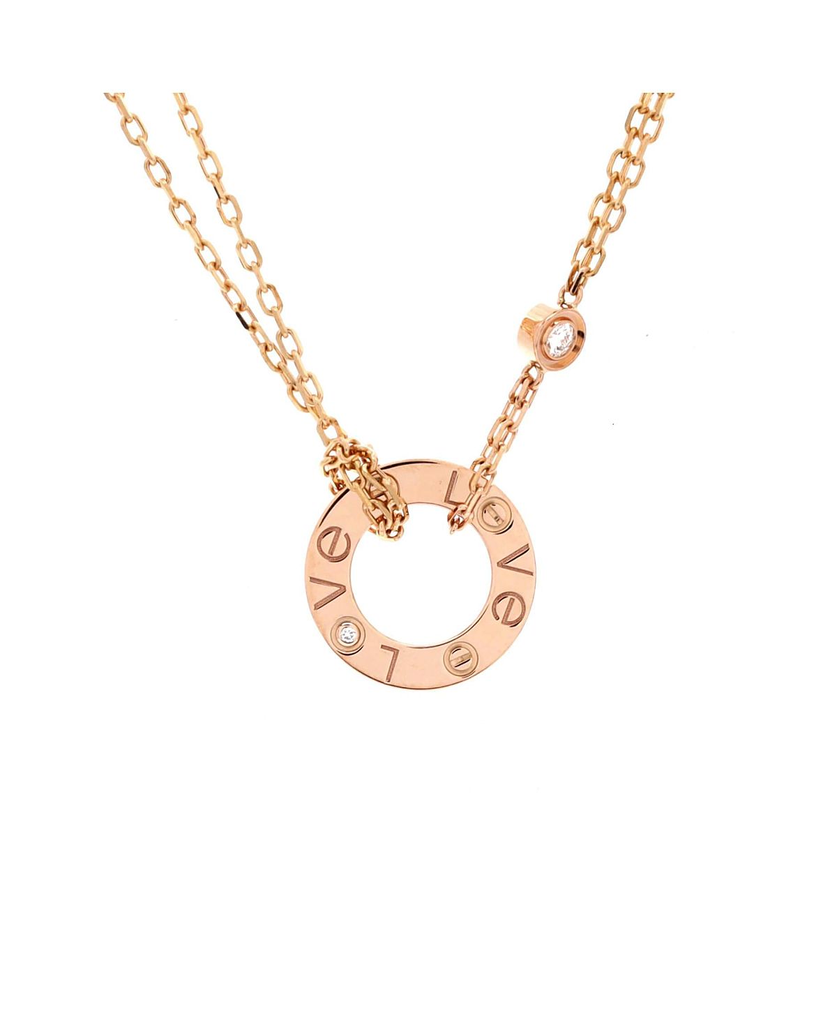 Pre-Owned Cartier 2 Diamonds Love Pendant Necklace 18K Rose Gold and Diamonds