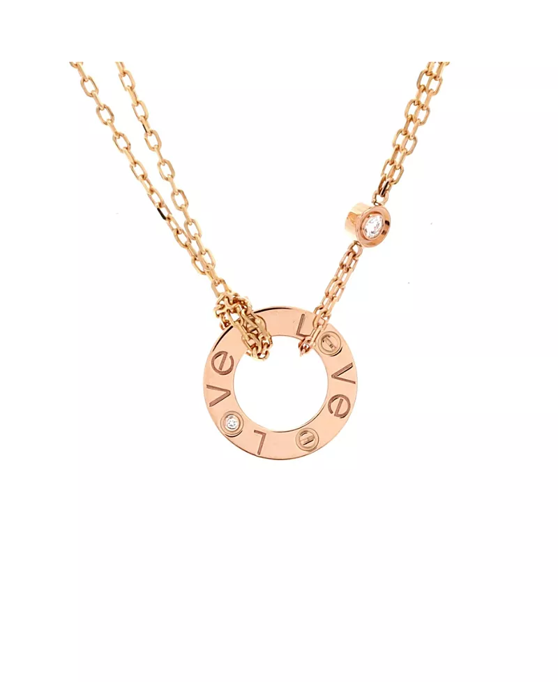 Pre-Owned Cartier 2 Diamonds Love Pendant Necklace 18K Rose Gold and Diamonds, 16"