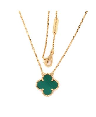  Vintage Alhambra Pendant Necklace 18K Gold and Malachite, 18.25"