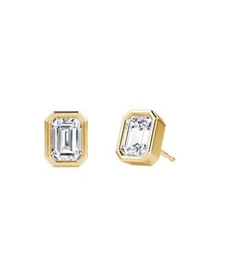  Bezel Solitaire Stud in 14K Gold, 1.5ctw Emerald Lab Grown Diamond