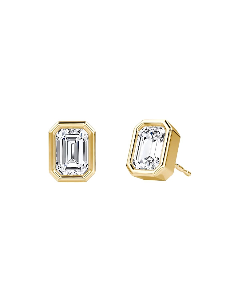 Vrai Bezel Solitaire Stud in 14K Gold, 1.5ctw Emerald Lab Grown Diamond