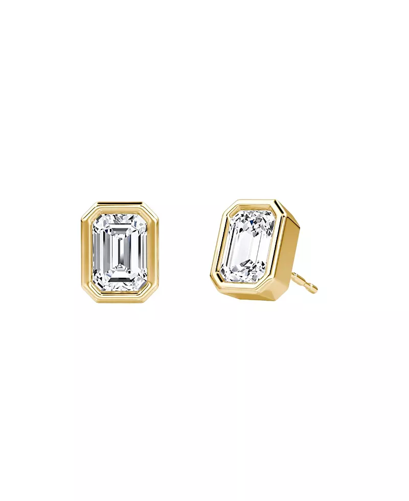 Vrai Bezel Solitaire Stud in 14K Gold, 1.5ctw Emerald Lab Grown Diamond
