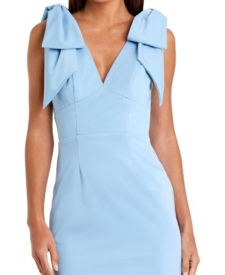 Bow Strap Crepe Fitted Midi Dress