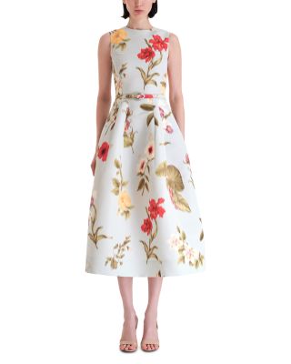 Oscar De La Renta Chine Multi Floral Faille Day Dress