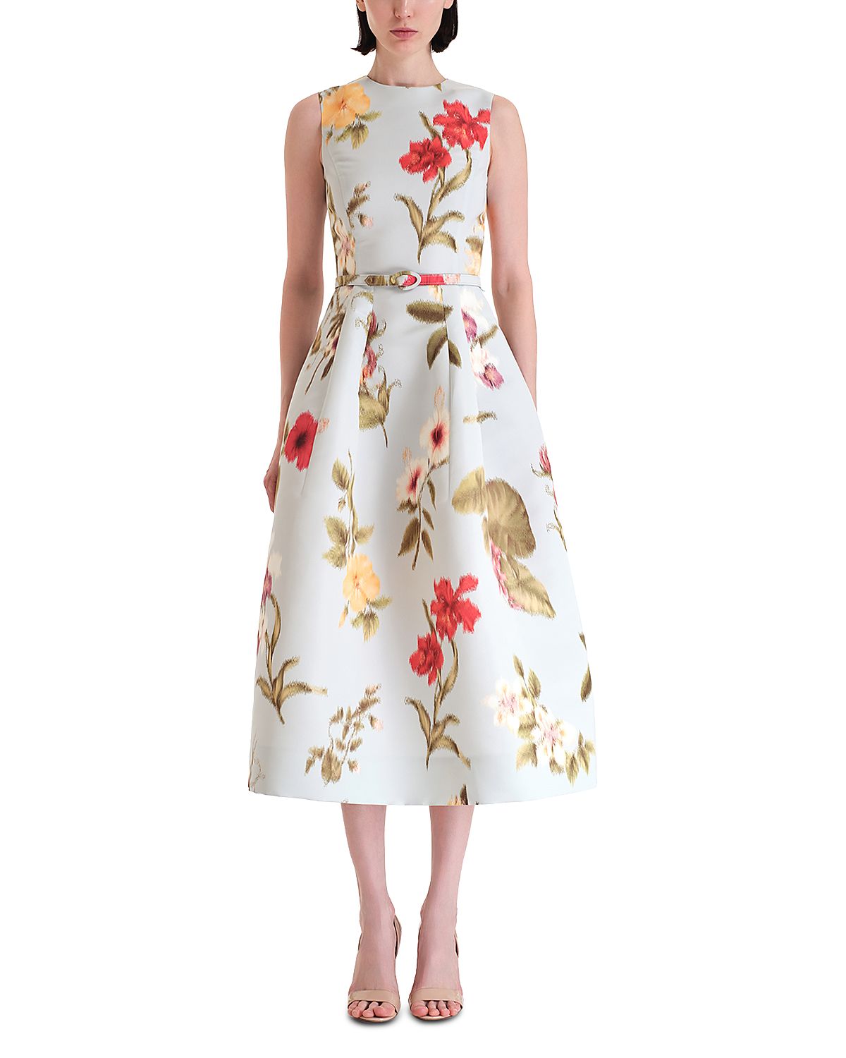 Oscar de la Renta Chine Multi Floral Faille Day Dress