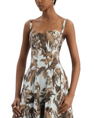 Sleeveless Large Chine Palm Leaves Poplin Day Dress