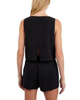 Sleeveless Boat Neck Split Back Top