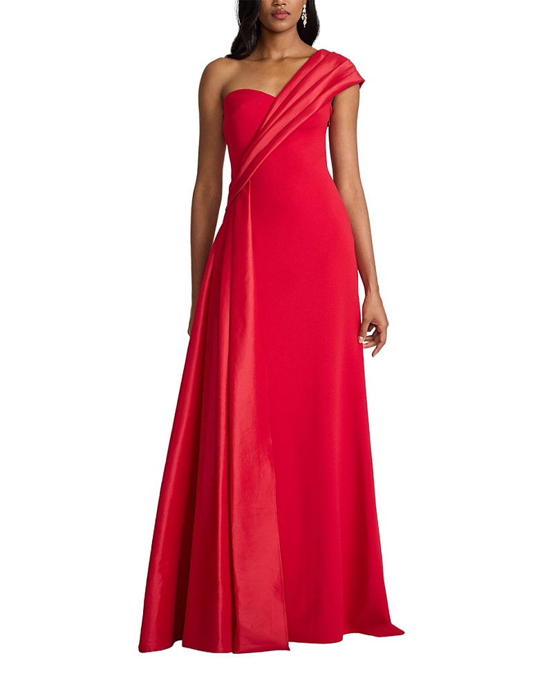 Tadashi Shoji Beis Draped One-Shoulder Gown