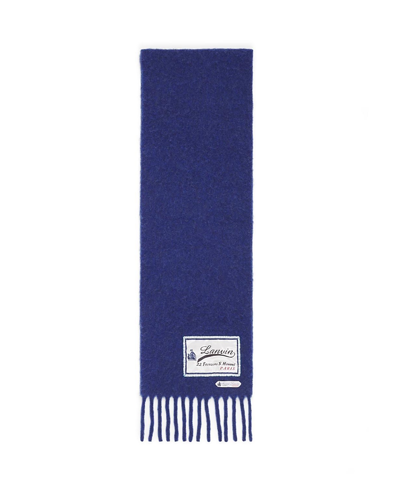 Lanvin Blue Fringed Wool Scarf with 22 Faubourg Label