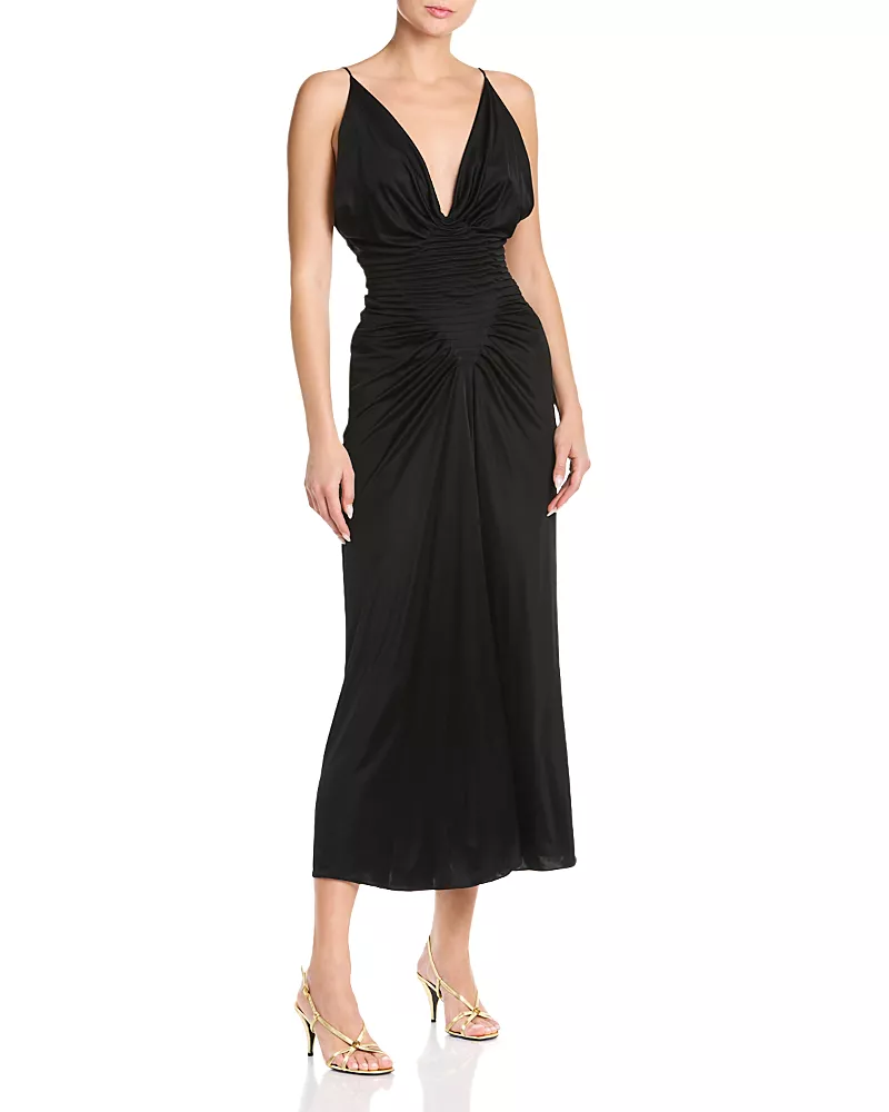 Versace Draped Plunging Neck Gown
