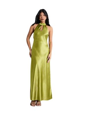 Satin Tie Neck Cowl Maxi Dress