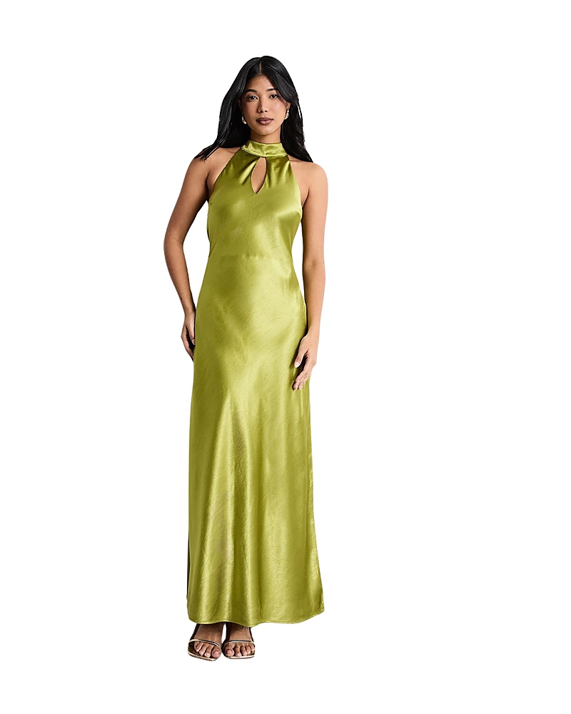 Warehouse Satin Tie Neck Cowl Maxi Dress