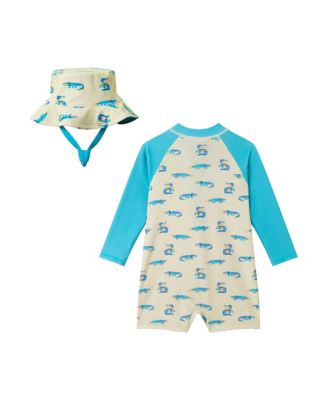 Boys' Gator Long Sleeve Swim Romper with Hat - Baby