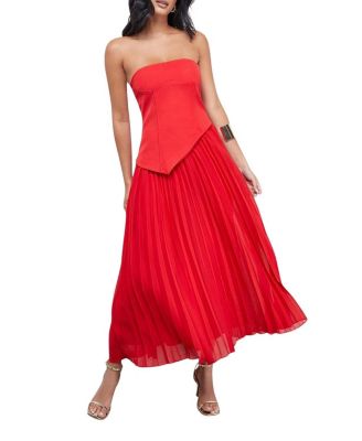 Bandeau Bodice Pleated Midi Dress