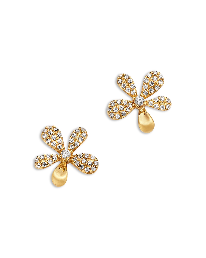 Bloomingdale's Fine Collection Diamond Pave Flower Stud Earrings in 14K Yellow Gold, 0.33 tcw