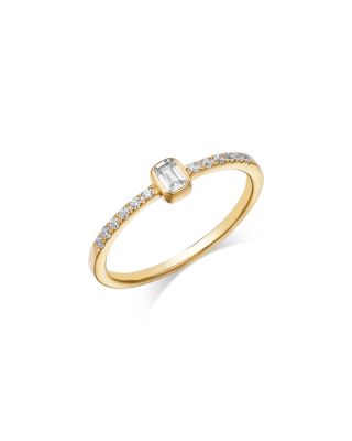 Diamond Emerald Cut & Pav&eacute; Stacking Ring in 14K Yellow Gold, 0.25 tcw