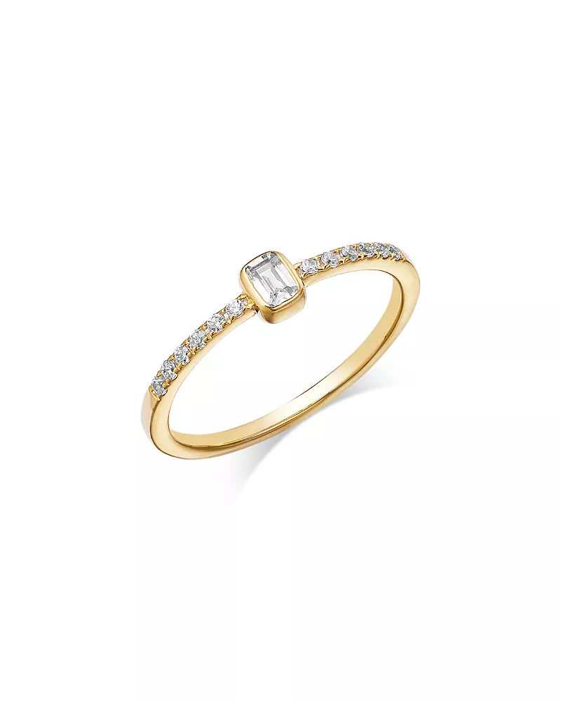 Bloomingdale's Fine Collection Diamond Emerald Cut & Pave Stacking Ring in 14K Yellow Gold, 0.25 tcw
