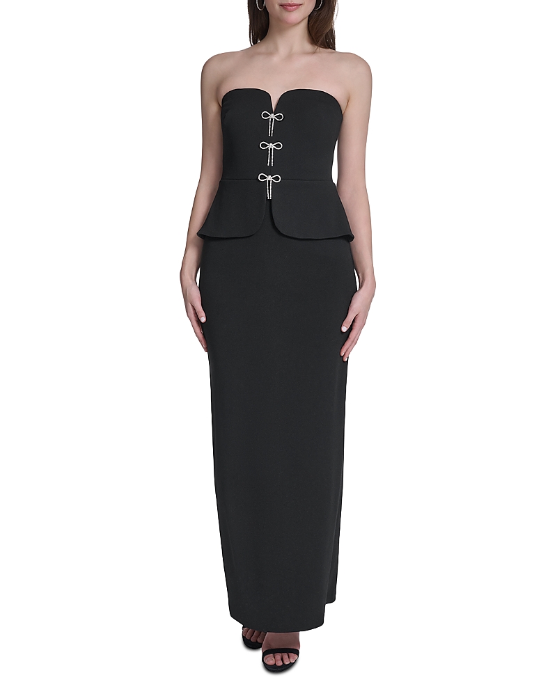 Eliza J Strapless Peplum Column Gown