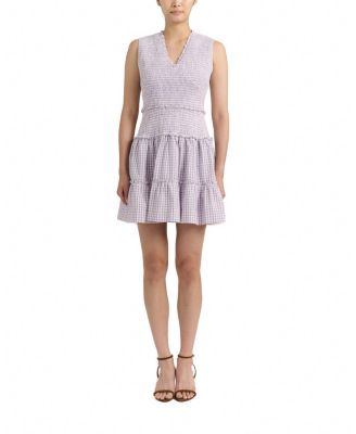 sachin and babi light blue dress Summer French Square Neck Puff Sleeve Purple Plaid Ruffle A Line Dresses  Dress for Women - Women's Dresses and Casual Dresses price main image 0