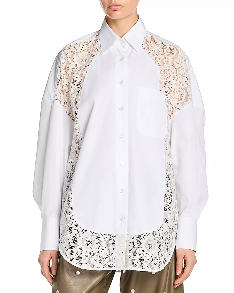 Stella McCartney Lace Paneled Poplin Shirt