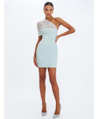  Phoebe One-Shoulder Ruched Mesh Mini Dress