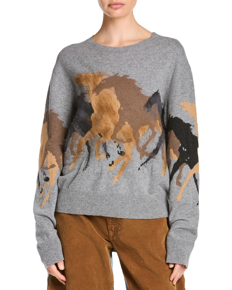 Stella McCartney Racing Horses Sweater in Grey Melange