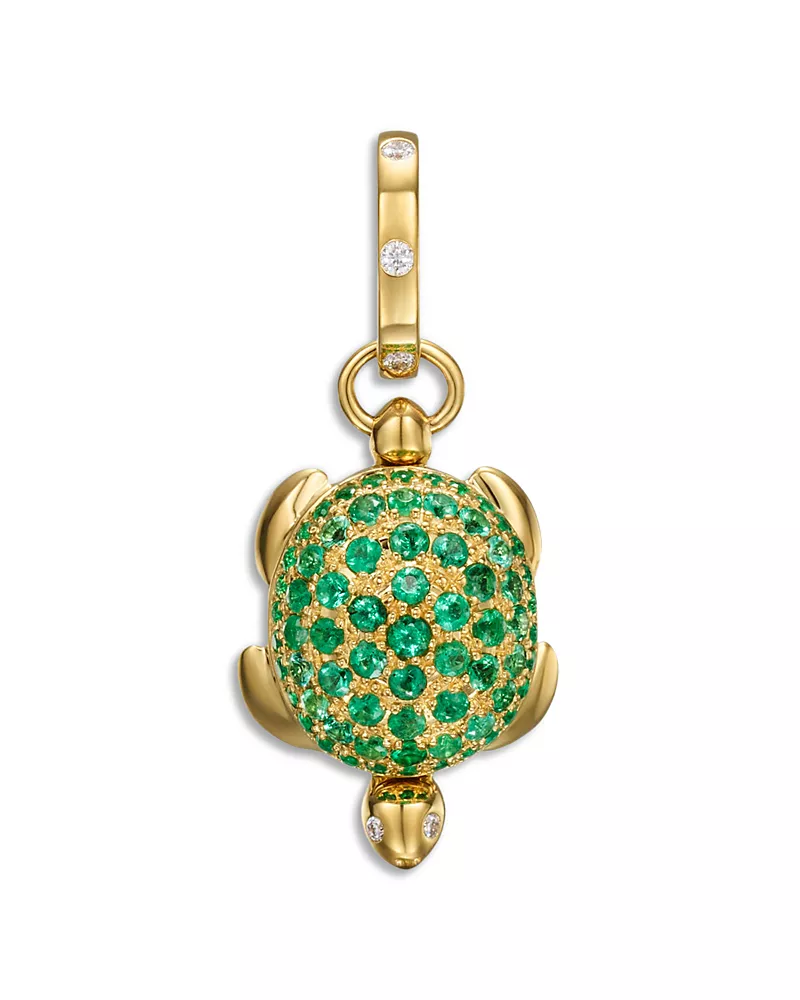 Temple St. Clair 18K Yellow Gold Fj Diamond Emerald & Diamond Sea Turtle Locket Pendant