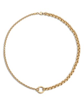 14K Yellow Gold Half & Half Rolo Chain Link Necklace, 18"